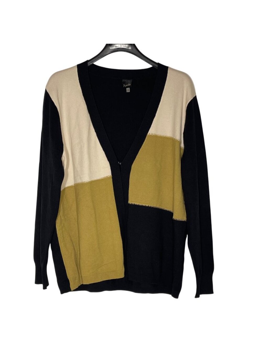 Aaeda Colorblock Rayon Cardigan Sweater Sz XL Minimalist Clasp Closure